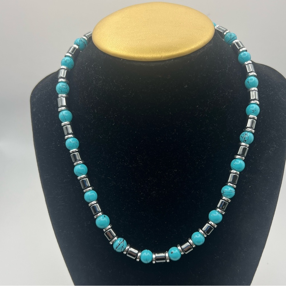 Blue and hematite Southwestern choker - Picture 6 of 7